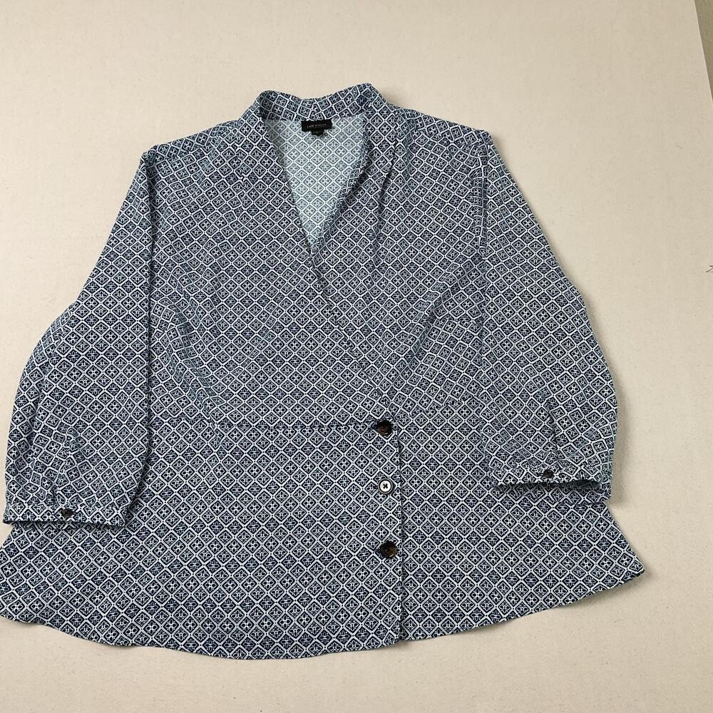 J Jill Wearever Collection Blue Geometric Print Faux Wrap Dress Shirt Womens 3X